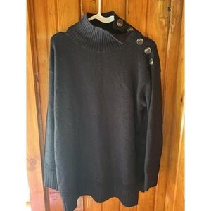Anthropologie Classic Black Mock Neck Sweater Decorative Button Shoulder‎ Detail